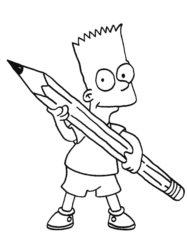 coloriage bart simpson tient un grand crayon